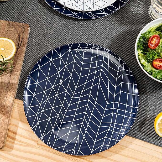 Bzyoo 12-Piece Melamine Dinnerware Set - Spidy | Lightweight, Durable, BPA-Free | Dishwasher Safe Dish Set for Indoor & Outdoor Use - Perfect for Camping, BBQs