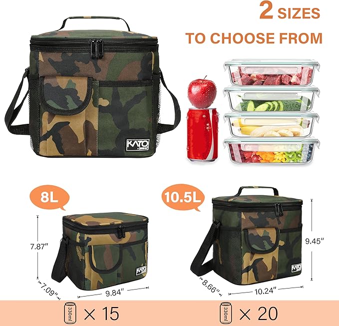 Tirrinia Insulated Lunch Bag for Women Men, Leakproof Lunch Box Containers for Adult, Work, School, Soft Lunchbox for Kids,Boys, Adult Cooler Bag for Picnic Hiking Beach,Camo