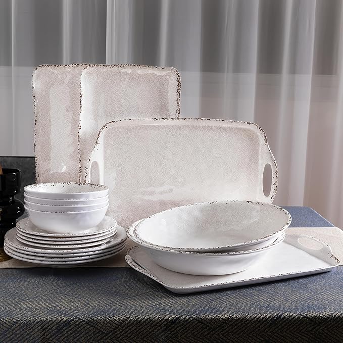 6-Piece Farmhouse Salad Plates Set, BPA Free and Chip Resistant 9-Inch Lightweight Round Melamine Plates, White Plate for Dessert, Salad, Appetizer, and Cake, Small Dinner Plate