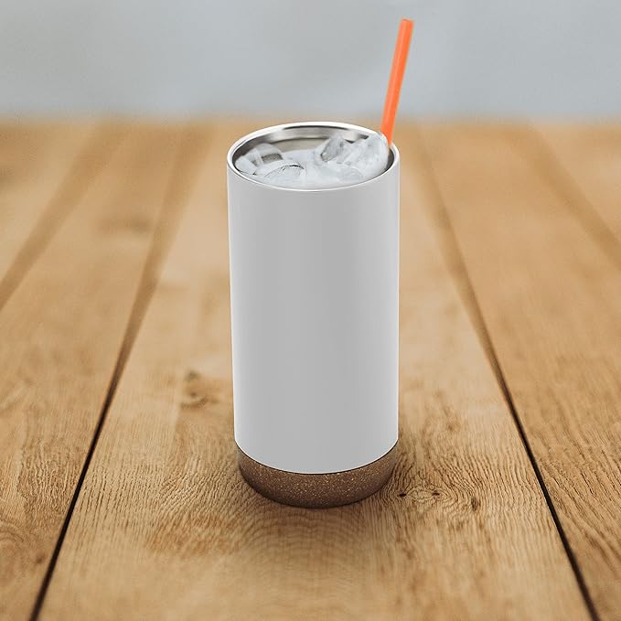 DISCOUNT PROMOS Travel Tumblers with Cork Bottom 16 oz. Set of 10, Bulk Pack - Double Wall Insulated, Matte Finish, Perfect for Iced Coffee, Soda, Other Beverages - White