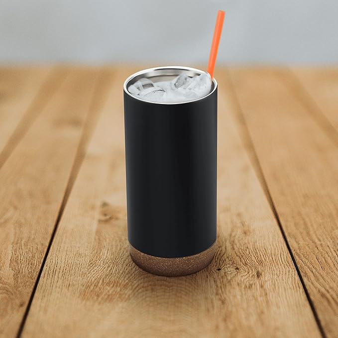 DISCOUNT PROMOS Travel Tumblers with Cork Bottom 16 oz. Set of 10, Bulk Pack - Double Wall Insulated, Matte Finish, Perfect for Iced Coffee, Soda, Other Beverages - Black