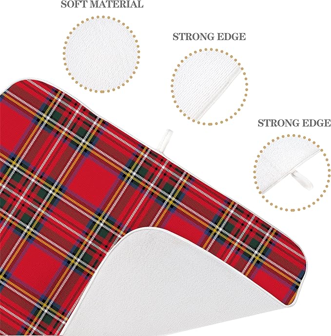 Christmas Buffalo Plaid Dish Drying Mats 18x24 Inch Red Drying Mats Xmas Winter Holiday Kitchen Decor Absorbent Drying Dish Pad Rack Drainer Mats for Kitchen Dining Room Counter