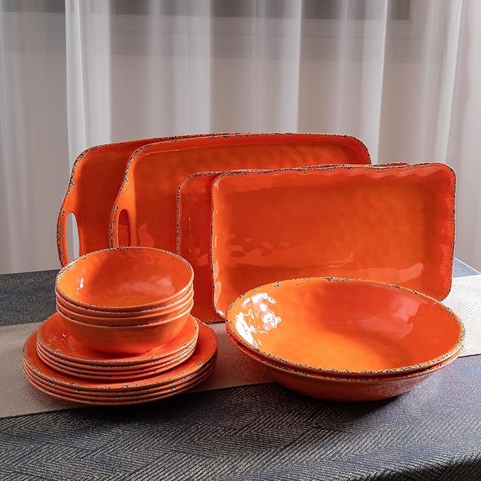 11" Melamine Dinner Plates, 6-piece dining Plate Set Unbreakable Dinnerware Plates for Indoor and Outdoor, Unbreakable Dishes Set of 6, Lightweight RV plates, Orange…
