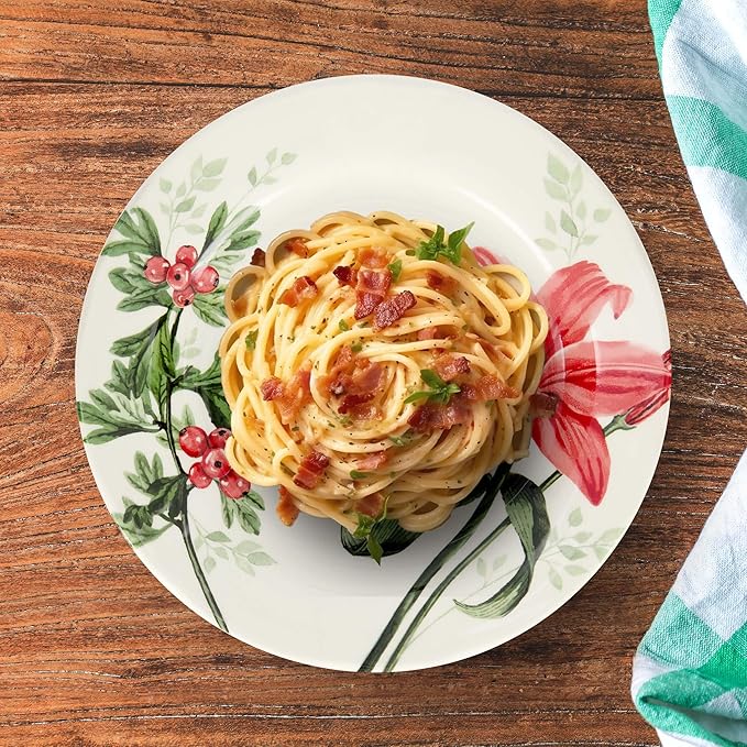 Tudor Royal 12-Piece Round Porcelain Dinnerware Set, Service for 4, Rosemary, Summer Flowers, Plates Bowls Dishes, Glossy, Premium Quality Dish Set, Unique Pattern