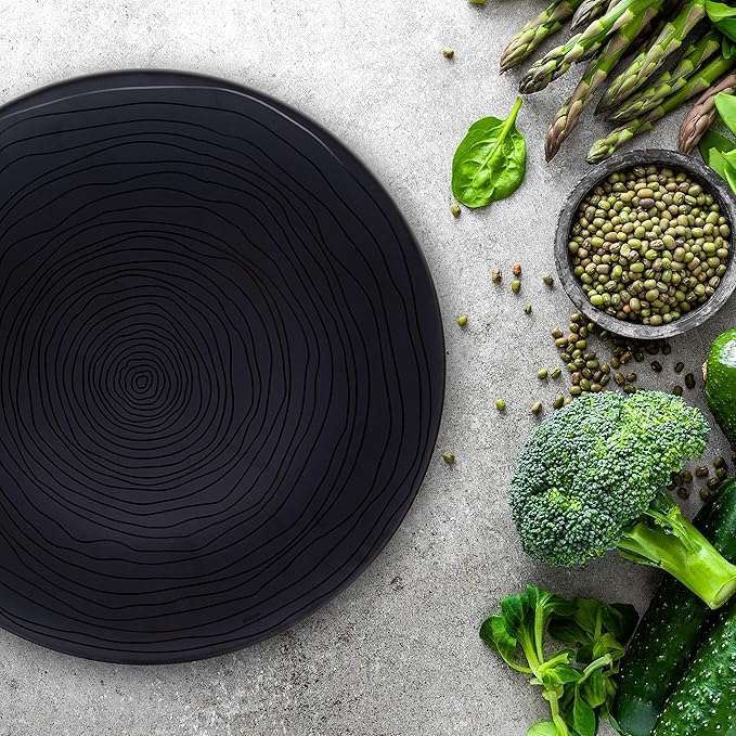 Bzyoo 12 Piece Melamine Dinnerware Set - Durable, Dishwasher Safe Organica Black Plates and Bowls Sets Casual Dish Set for Dining, Outdoor and Kitchen