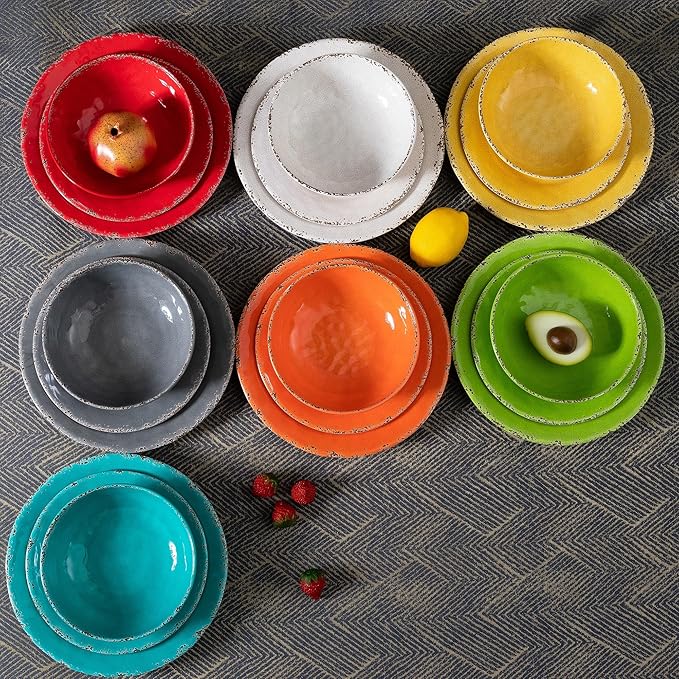 Rustic Melamine Dinner Plates, 11 inch Melamine Plates Set of 6, Large Salad/Dessert Plates, Unbreakable Colorful Serving Dishes Set for Indoor and Outdoor, Assorted Color…