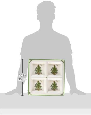 Spode Christmas Tree Melamine 4-Section Tray, 13.5-Inch Divided Holiday Serveware for Nuts, Candy, Condiments - Festive Tableware - Durable Holiday Entertaining Accessory for Indoor & Outdoor Use