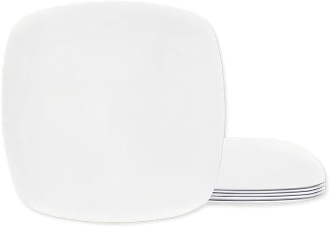 TP 10.5" Melamine Square Dinner Plates, 6-piece Plate Set Unbreakable Serving Dishes for Indoors and Outdoors, Unbreakable Dinner Service for 6, White