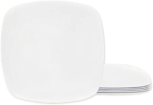 TP 10.5" Melamine Square Dinner Plates, 6-piece Plate Set Unbreakable Serving Dishes for Indoors and Outdoors, Unbreakable Dinner Service for 6, White