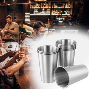 QWORK 16 Ounce Stainless Steel Pint Cups - 10 Pack 450ml 304 Steel Cup - for Coffee, Tea, Cold Drinks, Home and Outdoor Use
