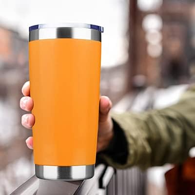 20oz Tumbler Bulk Stainless Steel Vacuum Insulated Tumblers with Lid Double Wall Travel Mug, Durable Powder Coated Coffee Cup, Suitable for Ice Drinks and Hot Beverage (Orange 12pack)
