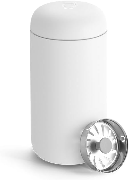 Fellow 12 oz Carter Move Travel Mug - Vacuum-Insulated Stainless Steel Travel Coffee Mug - Coffee Tumbler with Ceramic Interior and Splash Guard - Matte White