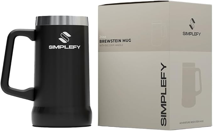 Adventure Beer Stein Mug with Big Grip Handle 24oz Insulated Stainless Steel Tumbler with Large Grip Handle, Keeps Beer Cold for Hours, BPA-Free, Holds 2 Cans, Durable Party Drink Cup