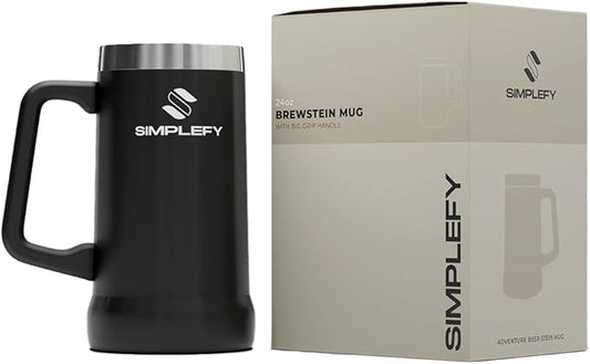 Adventure Beer Stein Mug with Big Grip Handle 24oz Insulated Stainless Steel Tumbler with Large Grip Handle, Keeps Beer Cold for Hours, BPA-Free, Holds 2 Cans, Durable Party Drink Cup