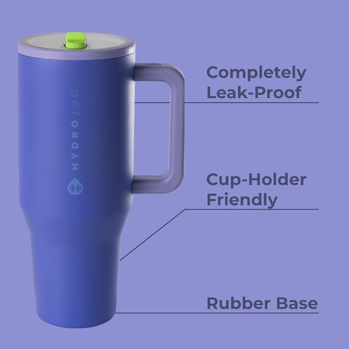 HydroJug Traveler - 32 oz Water Bottle with Handle & Flip Straw - Fits in Cup Holder, Leak Resistant Tumbler-Reusable Insulated Stainless Steel & Rubber Base - Gifts for Women & Men, Lime Rickey