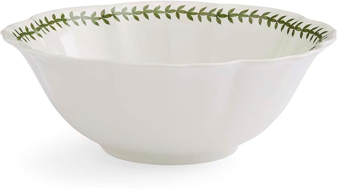 Portmeirion Botanic Garden Lotus Salad Bowl - Flower Shape, Scalloped Rim, Floral Spanish Gum Design with Butterflies - 10.5" Porcelain Dish, Laurel Leaf Border - Oven, Microwave, Dishwasher Safe