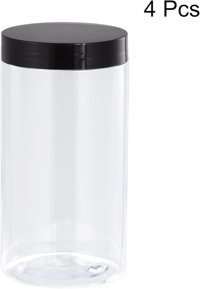 uxcell Round Plastic Jars with Black Screw Top Lid, 17oz/ 500ml Wide-mouth Clear Empty Containers for Storage, Organizing, 4Pcs