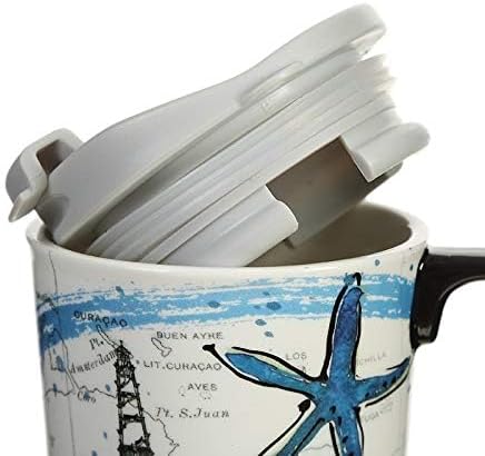 Topadorn Ceramic Mug Porcelain Latte Tea Cup Coffee Mug with Lid and Gift Box, 17oz. North Beach
