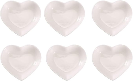 WHJY White Love Heart Shaped Ceramic Side Dish Bowl, Contemporary Porcelain Side Dishes Bowl, Seasoning Dishes Soy Dipping Sauce Dishes for Wedding Birthday Party- Set of 6