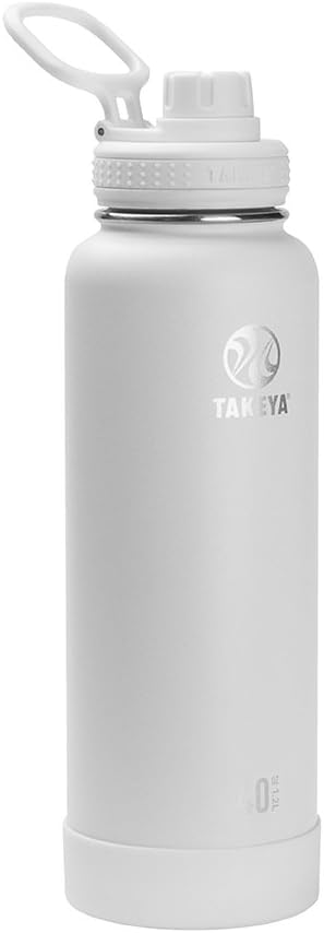 Takeya Actives Water Bottle with Spout Lid - Bottle with Double Stainless Steel Insulation - Dishwasher Safe & BPA-Free - Bottle with Spout Lid & Removable Bumper - 40 oz, Arctic