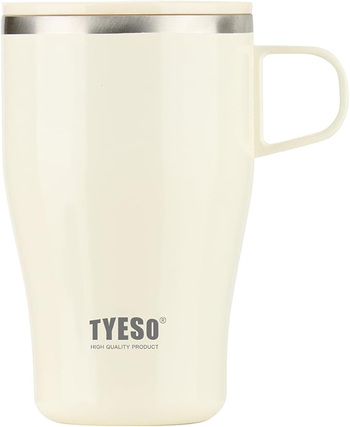TYESO Coffee Mug,Insulated Tumbler with Lid,Vacuum Insulated Mug Double Wall Stainless Steel OfficeTumbler Cup (White, 13 oz)