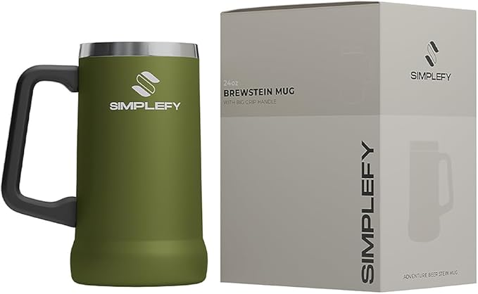 Adventure Beer Stein Mug with Big Grip Handle 24oz Insulated Stainless Steel Tumbler with Large Grip Handle, Keeps Beer Cold for Hours, BPA-Free, Holds 2 Cans, Durable Party Drink Cup