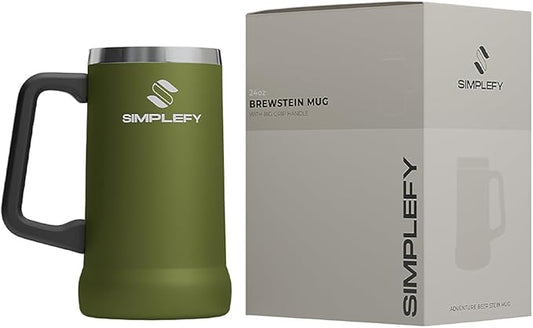 Adventure Beer Stein Mug with Big Grip Handle 24oz Insulated Stainless Steel Tumbler with Large Grip Handle, Keeps Beer Cold for Hours, BPA-Free, Holds 2 Cans, Durable Party Drink Cup
