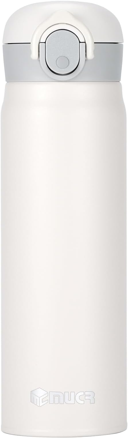 17 oz / 500 ml Insulated Water Bottle, Stainless Steel Thermo Coffee Travel Mug, Thermal Cup with Snap Flip Lid, BPA Free for Hot and Cold Drinking, White