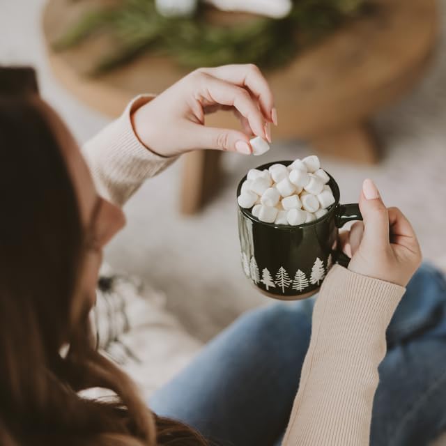 Sweet Water Decor White Pine Trees Coffee Mug, 14oz Stoneware Christmas Mug, Dishwasher & Microwave Safe, Large Holiday Winter Cup for Coffee, Tea & Hot Chocolate, Stocking Stuffer Gifts for Women
