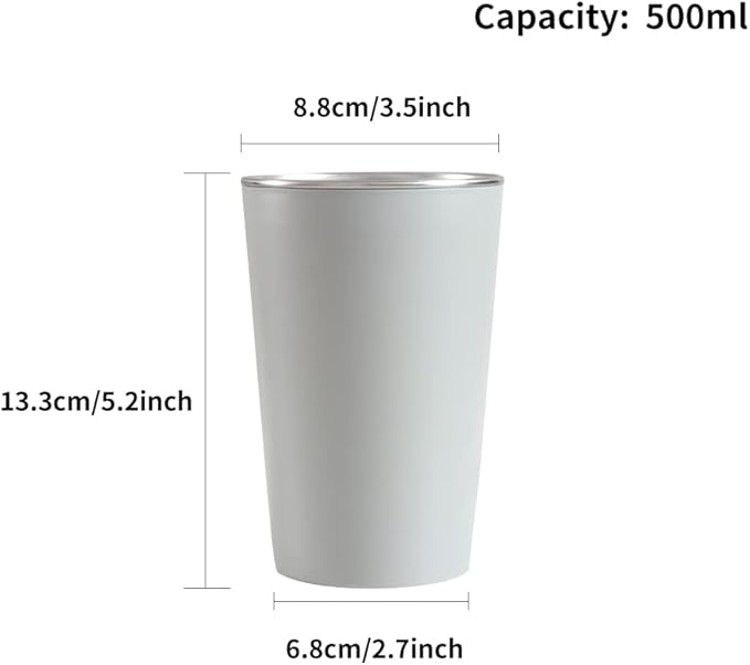 Drinking Cups 2PCS, Stainless Steel Coffee Cup 500 ml, Anti-Scald and Non-Slip Cup, Drinking Cup for Hot and Cold Drinks (White & Grey)