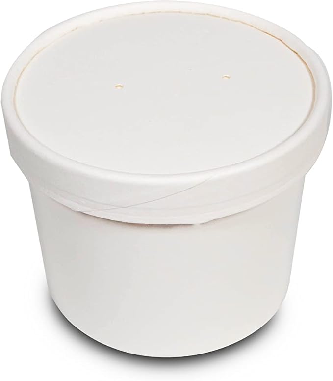 250 Sets White Paper Food Containers With Vented Lids, To Go Hot Soup Bowls, Disposable Ice Cream Cups (8oz)