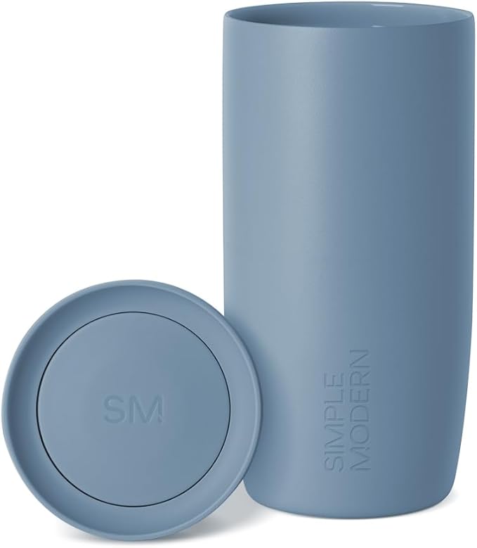 Simple Modern Travel Coffee Mug Tumbler with 360° Lid | Ceramic-Lined Insulated Stainless Steel Cold Brew Iced Coffee Cup Thermos | Gifts for Women Men Her Him | Voyager Signature | 16oz | Blue Dune