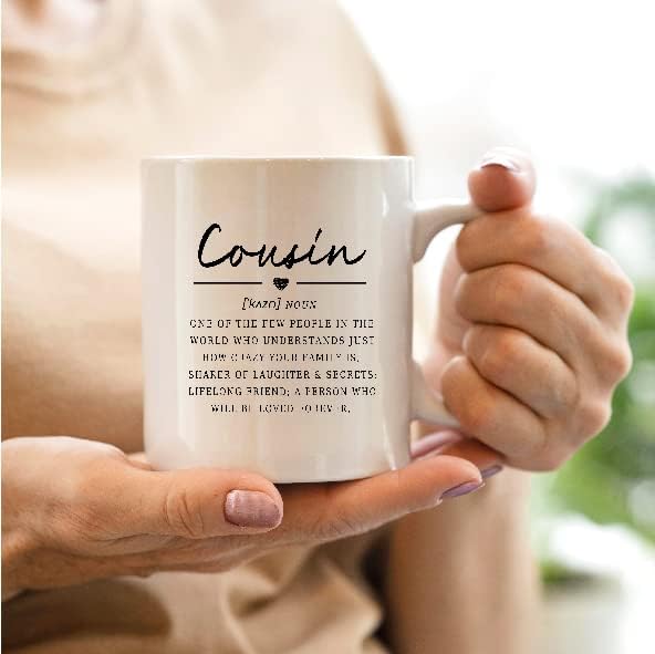 QASHWEY Cousin Definition Coffee Mugs Mug,CousinBirthday Christmas Wedding Gifts from Cousin,Inspirational CousinGift Double Side Printed Ceramic Mug Cup 11 Ounce