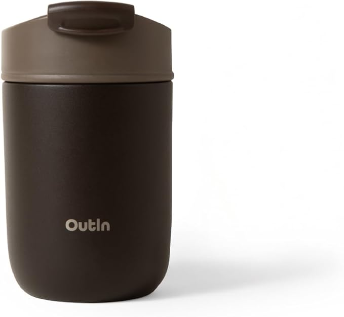 OutIn Travel Tumbler, Outdoor Insulated Coffee Tumbler with Leak-Proof Flip Lid, 12 oz Stainless Steel Mug for Hot & Cold Drinks Terra Brown