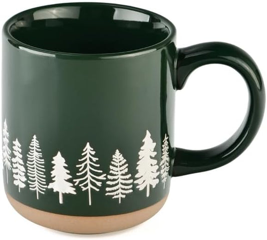 Sweet Water Decor White Pine Trees Coffee Mug, 14oz Stoneware Christmas Mug, Dishwasher & Microwave Safe, Large Holiday Winter Cup for Coffee, Tea & Hot Chocolate, Stocking Stuffer Gifts for Women
