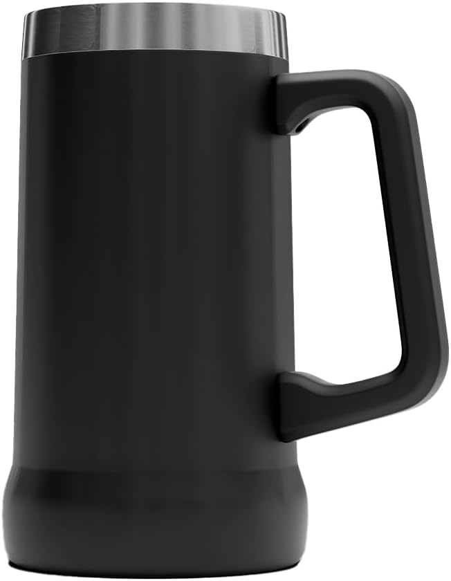 Adventure Beer Stein Mug with Big Grip Handle 24oz Insulated Stainless Steel Tumbler with Large Grip Handle, Keeps Beer Cold for Hours, BPA-Free, Holds 2 Cans, Durable Party Drink Cup
