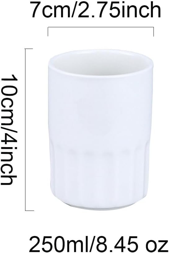 Pure White Ceramic handleless Straight Mug for Morning Tea House, Restaurant, Hotel Cup, Toothbrush Cups (White & B)