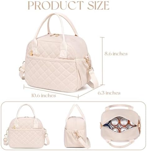 CAMTOP Lunch Box for Women Insulated Lunch Bag Lunchbox Cooler Thermal Leakproof Quilted Reusable Lunch Tote Bag for Work School Travel Picnic (Z-Beige)
