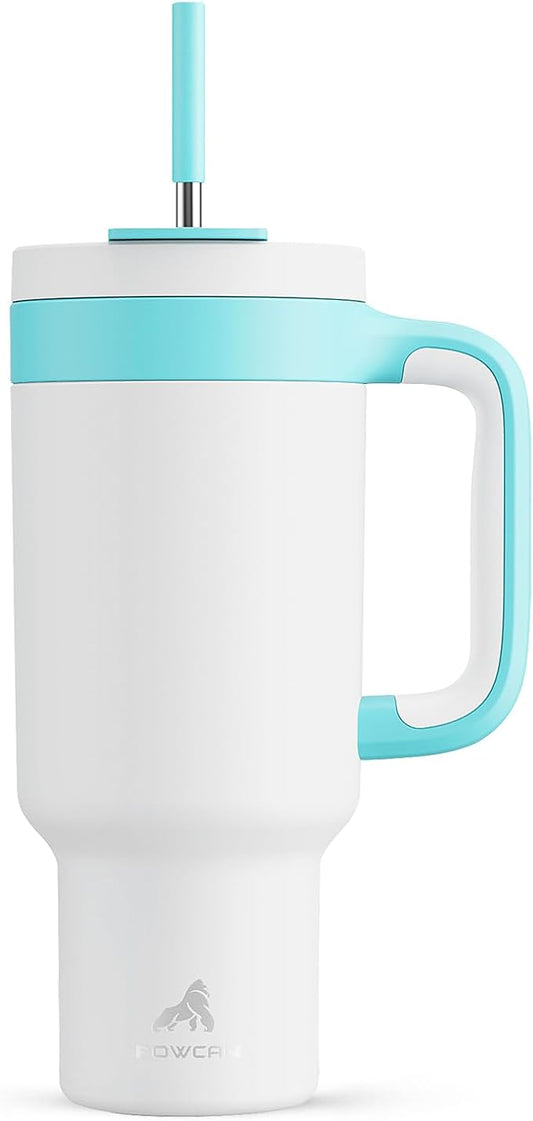 40 oz Tumbler with Handle, 2-in-1 Straw and Sip Lid, Leakproof, Dishwasher Safe, Insulated Stainless Steel Travel Coffee Mug, Keeps Cold for 34 Hours, Fits in Car Cup Holder (Glacier)