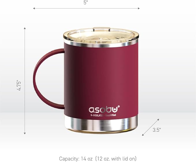 asobu Ultimate Ceramic Travel Mug, 12oz Insulated Stainless Steel Coffee Cup with Handle & Splash-Resistant Lid, Ceramic Lined for Pure Taste, BPA-Free, Double-Wall Vacuum for Hot Drinks