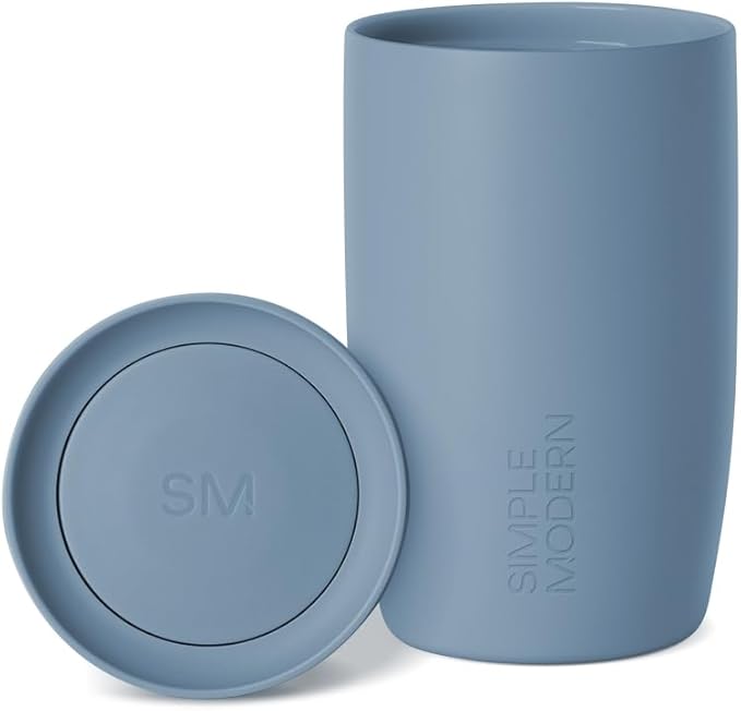 Simple Modern Travel Coffee Mug Tumbler with 360° Lid | Ceramic-Lined Insulated Stainless Steel Cold Brew Iced Coffee Cup Thermos | Gifts for Women Men Her Him | Voyager Signature | 12oz | Blue Dune