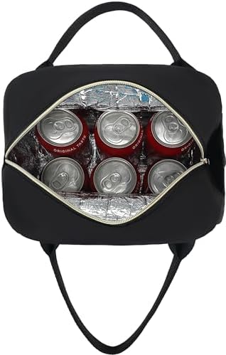 CAMTOP Lunch Box for Women Insulated Lunch Bag Lunchbox Cooler Thermal Leakproof Quilted Reusable Lunch Tote Bag for Work School Travel Picnic (Black)