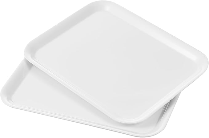 Blue Boat 17" x 12.5" Rectangular Serving Trays Set of 2 White, Melamine Serving Platter, Light Weight Easy to Clean Sturdy Stackable BPA-Free Dishwasher Safe