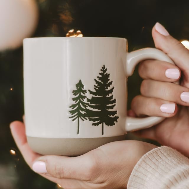 Sweet Water Decor Green Trees Coffee Mug, 14oz Stoneware Holiday Mug, Microwave & Dishwasher Safe, Large Winter Christmas Cup for Coffee, Tea & Hot Cocoa, Stocking Stuffers for Women, Cozy Gift Ideas