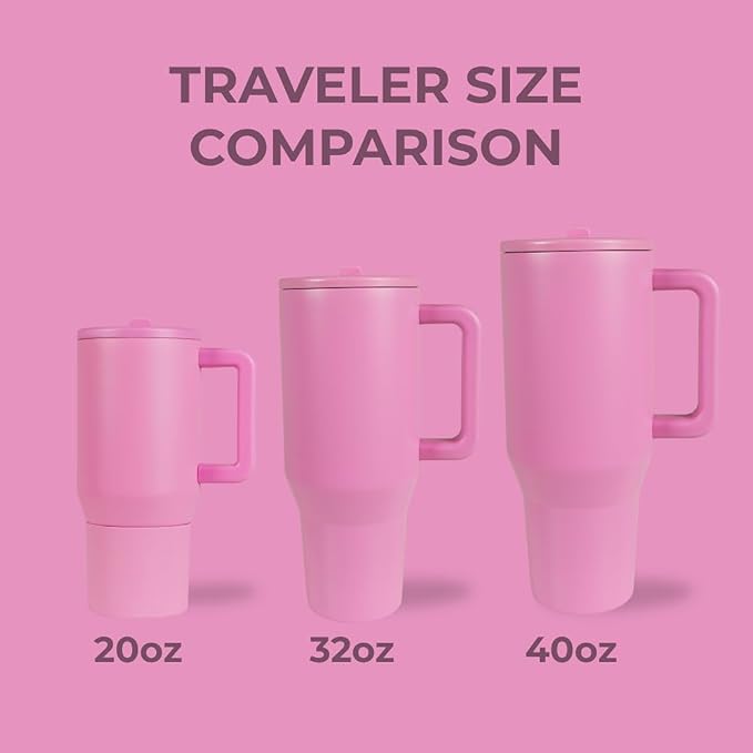 HydroJug Traveler - 40 oz Water Bottle with Handle & Flip Straw - Fits in Cup Holder, Leak Resistant Tumbler-Reusable Insulated Stainless Steel & Rubber Base - Gifts for Women & Men, Taffy