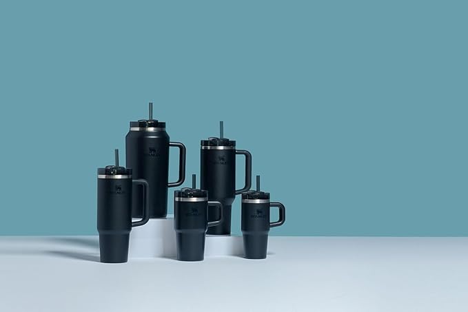 Stanley Quencher H2.0 Tumbler with Handle and Straw 14 oz | Flowstate 3-Position Lid | Cup Holder Compatible for Travel | Insulated Stainless Steel Cup | BPA-Free | Black 2.0