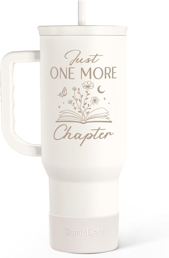 Book Lover Gifts for Women, Just One More Chapter Tumbler with Handle, Stainless Steel Insulated Coffee Travel Mug Cup, Gifts for Women Girls Bookworm on Christmas Birthday, 40oz