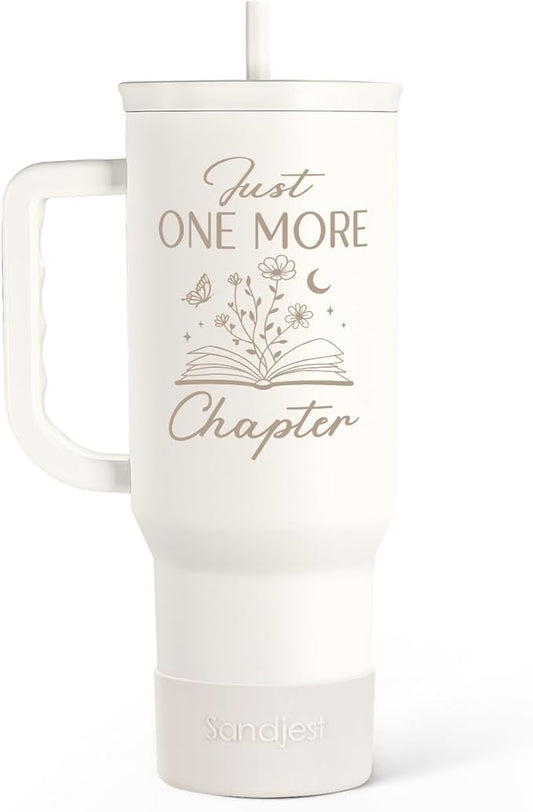 Book Lover Gifts for Women, Just One More Chapter Tumbler with Handle, Stainless Steel Insulated Coffee Travel Mug Cup, Gifts for Women Girls Bookworm on Christmas Birthday, 40oz