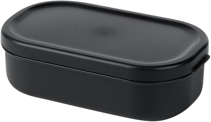 Restaurantware Bento Tek 40.5 Ounces Stackable Lunch Box 1 Reusable Adult Lunch Container - With Utensils Included Sauce Cup Black Plastic Layered Lunch Box Microwavable Dishwashable