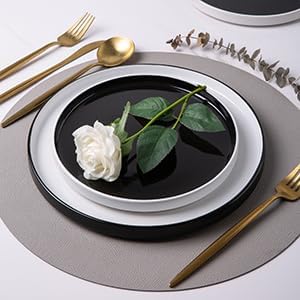 AmorArc Dinnerware Sets for 4, 12 Piece Stoneware Plates and Bowls Set, Chip and Crack Resistant Plates Set, Dishwasher & Microwave Safe Ceramic Dishes - (Black and White, Service for 4)